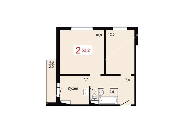Планировка двухкомнатной квартиры 52,2 кв.м