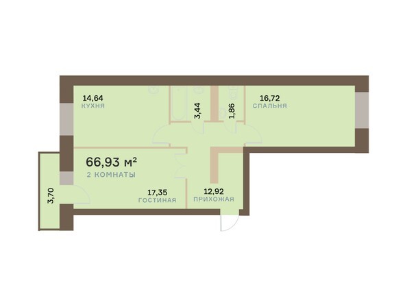 Планировка двухкомнатной квартиры 68,04 кв.м