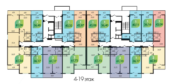 Типовой план этажа 4-19 подъезд