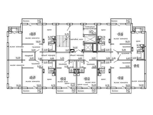 План Типовой этаж, секция 9 этажа
