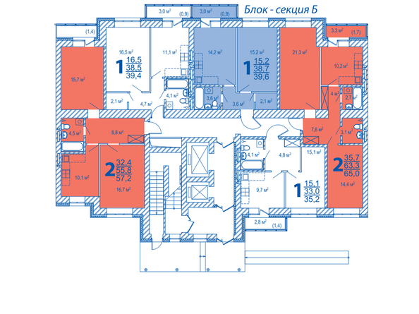 Блок-секция Б. Планировка типового этажа