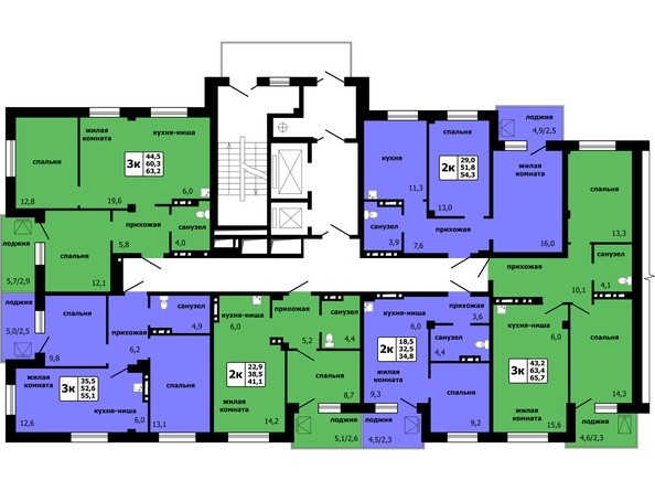 Типовая планировка этажа Секция 2