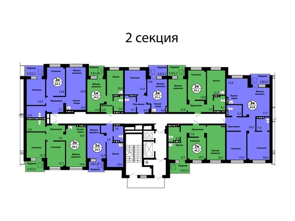 Планировка типового этажа, секция 2