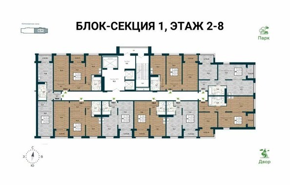 План 2-8 этажа 1 подъезд