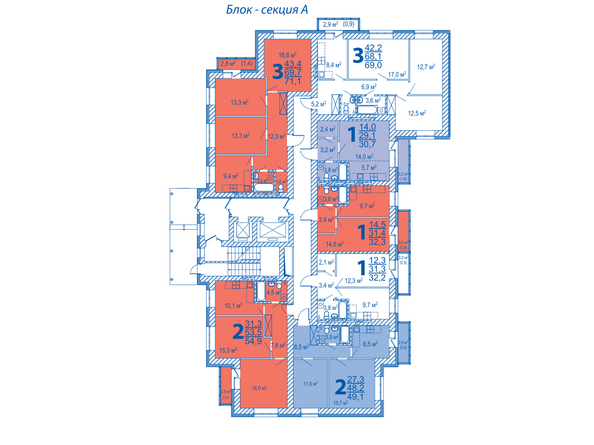 Блок-секция А. Планировка типового этажа