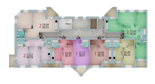 Типовая планировка этажа, подъезд 1
