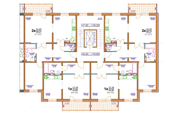 Блок-секция 4 (подъезд 2). Планировка 4-8 этажа