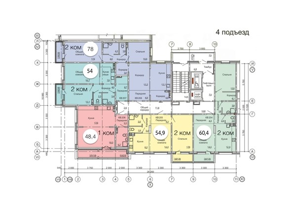 Планировка типового этажа, 4 б/с