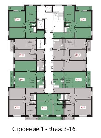 План 3-16 этажа 1 подъезд