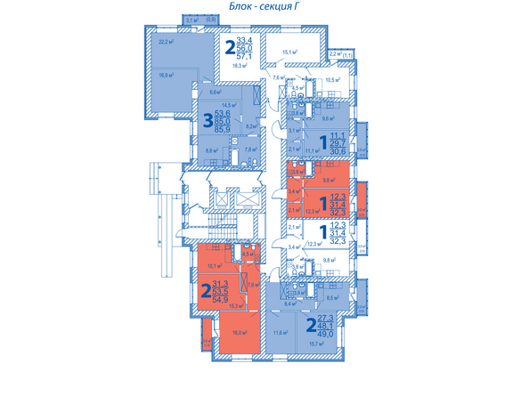 Блок-секция Г. Планировка типового этажа