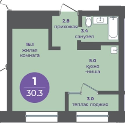 
   Продам 1-комнатную, 30.3 м², Прогресс-квартал Перемены, дом 1

. Фото 1.