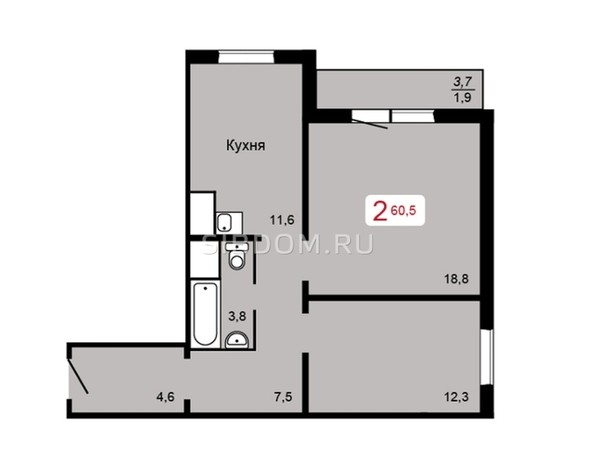 
   Продам 2-комнатную, 60.55 м², Аральская ул, 49

. Фото 1.