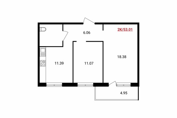 
   Продам 2-комнатную, 52.65 м², Аринский, дом 1 корпус 3

. Фото 2.