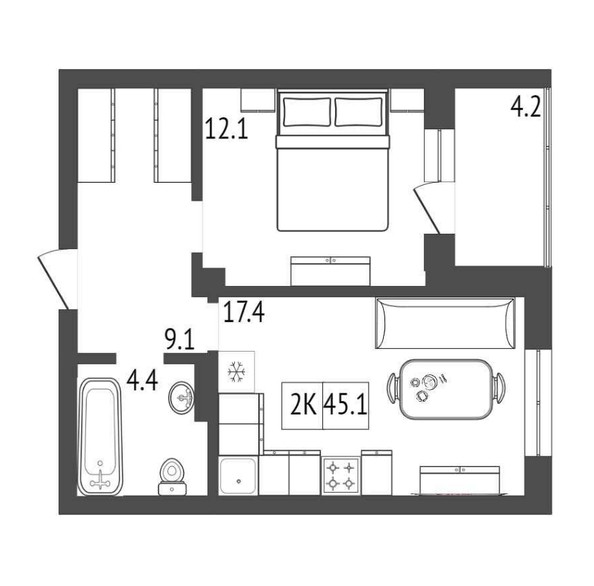 
   Продам 2-комнатную, 46 м², Серебряный, дом 1 корпус 2

. Фото 1.