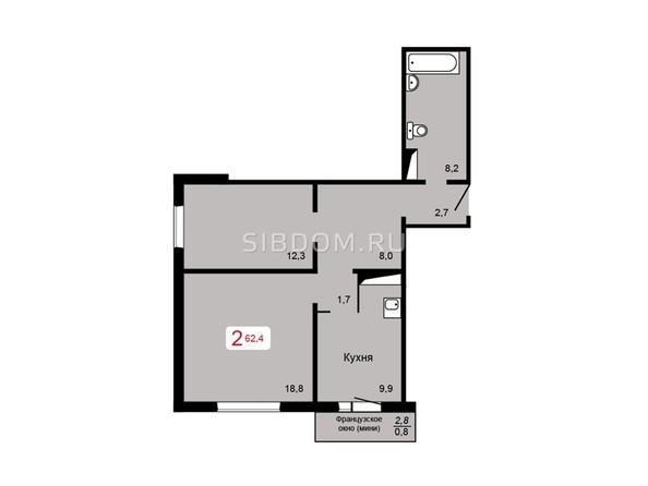 
   Продам 2-комнатную, 62.4 м², Мичурино, дом 2 строение 5

. Фото 2.