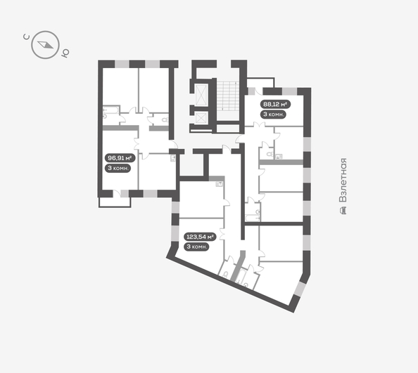 
  Продается 3-комн. квартира, 96.91 м², ЖК Сити-квартал на Взлетной, дом 1
. Фото 5.