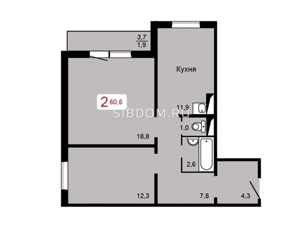 
   Продам 2-комнатную, 60.9 м², Мичурино, дом 2 строение 1

. Фото 4.