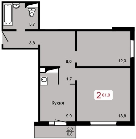 
   Продам 2-комнатную, 61 м², Мичурино, дом 2 строение 1

. Фото 2.