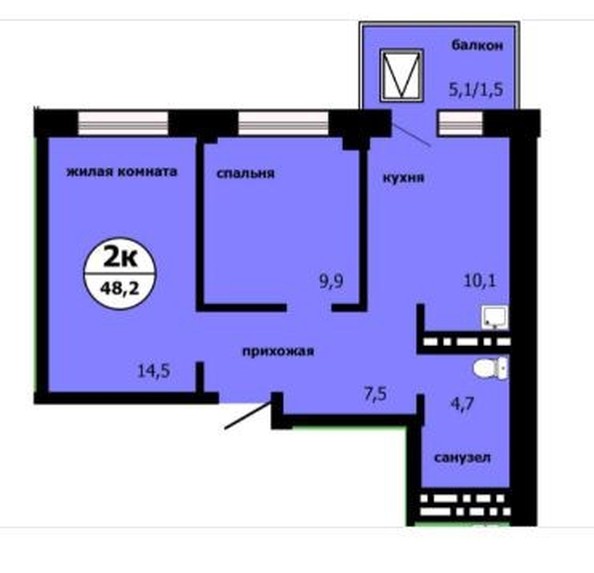 
   Продам 2-комнатную, 48.2 м², Лесников ул, 25

. Фото 1.