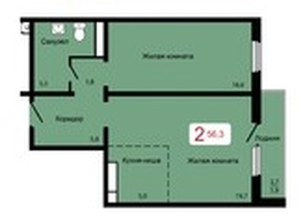 
   Продам 2-комнатную, 56.3 м², Мичурино, дом 2 строение 6

. Фото 1.