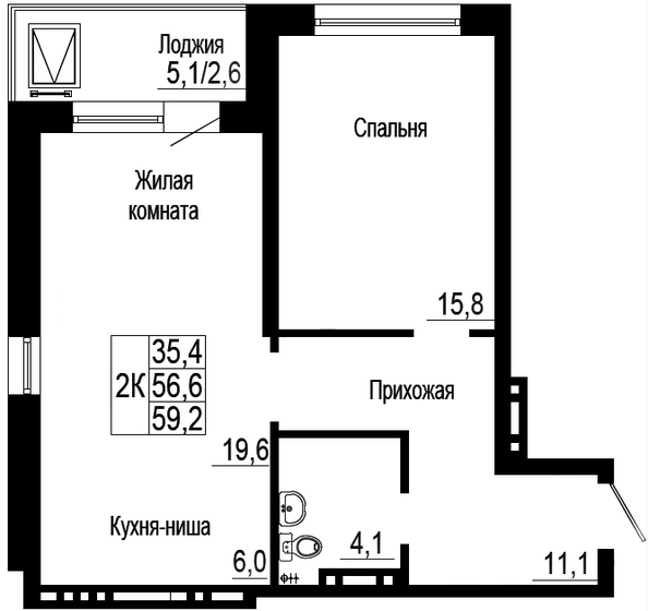 
   Продам 2-комнатную, 59.2 м², Петра Подзолкова ул, 19

. Фото 1.