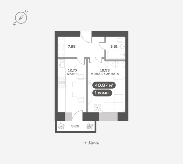 
   Продам 1-комнатную, 40.87 м², Сити-квартал Октябрьский, дом 2

. Фото 1.