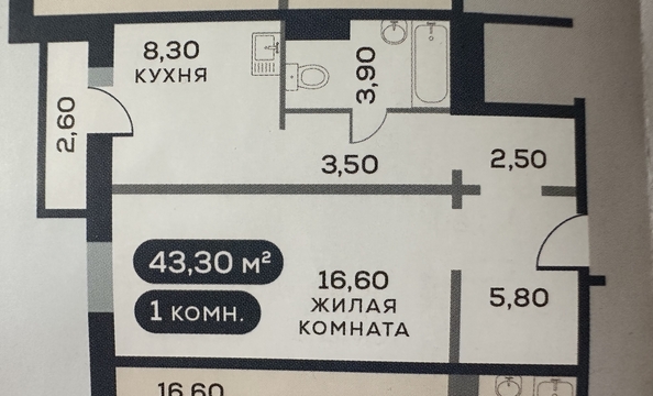 
   Продам 1-комнатную, 43.3 м², Белый квартал на Спандаряна, 2

. Фото 1.