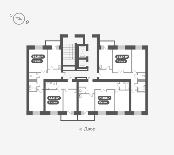 
   Продам 2-комнатную, 70.8 м², Сити-квартал на Взлетной, дом 1

. Фото 13.