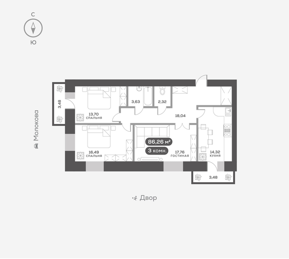 
   Продам 3-комнатную, 86.26 м², Сити-квартал на Взлетной, дом 1

. Фото 1.