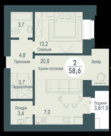 
   Продам 2-комнатную, 57 м², Партизана Железняка ул, 48Б

. Фото 36.