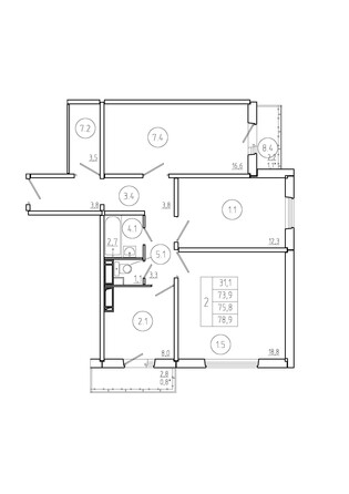 
   Продам 3-комнатную, 75.8 м², Три слона, дом 2

. Фото 2.