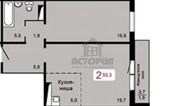 
   Продам 2-комнатную, 56.3 м², Мичурино, дом 2 строение 5

. Фото 7.