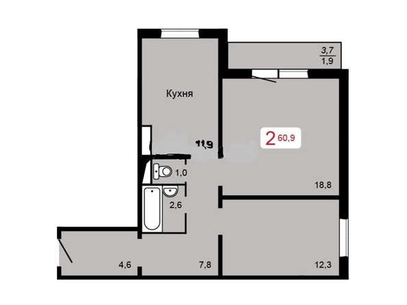 
   Продам 2-комнатную, 60.9 м², Мичурино, дом 2 строение 4

. Фото 1.