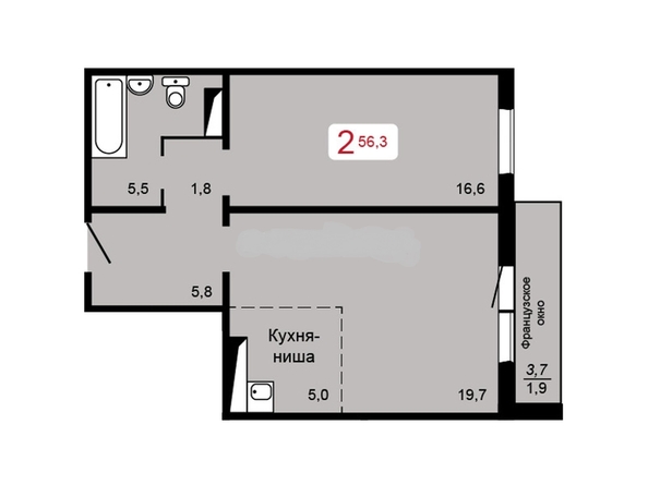 
   Продам 2-комнатную, 56.3 м², Мичурино, дом 2 строение 6

. Фото 1.