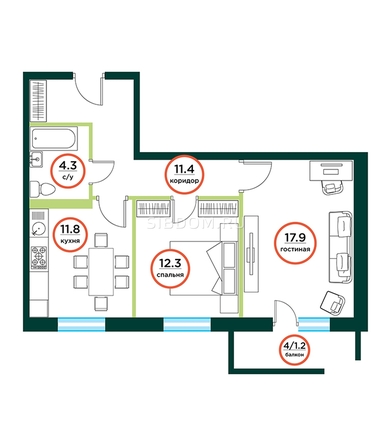 
   Продам 2-комнатную, 59.56 м², ЭКО, дом 2

. Фото 1.