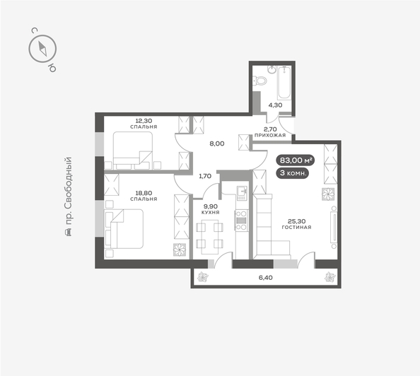 
   Продам 3-комнатную, 83.3 м², Вербная ул, 5

. Фото 1.