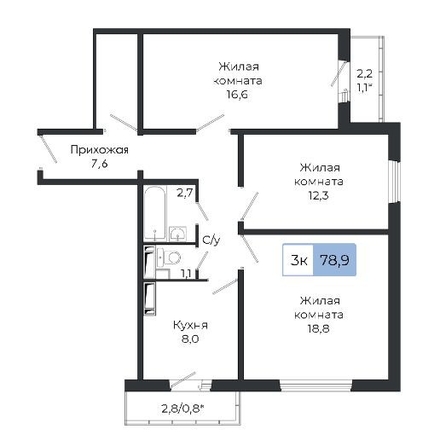 
   Продам 3-комнатную, 78.9 м², Три слона, дом 1

. Фото 10.