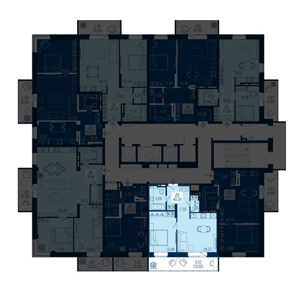 
   Продам 2-комнатную, 45.5 м², АЭРОCITY (Аэросити), дом 3

. Фото 1.