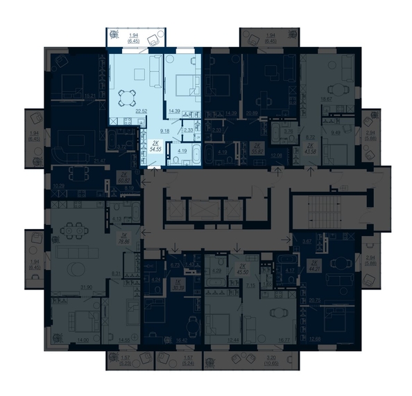 
   Продам 2-комнатную, 54.55 м², АЭРОCITY (Аэросити), дом 3

. Фото 1.