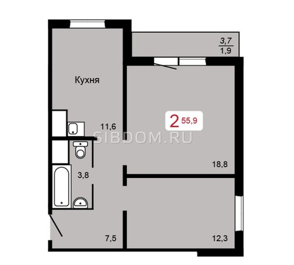 
   Продам 2-комнатную, 56.3 м², 60 лет Октября ул, 90

. Фото 5.