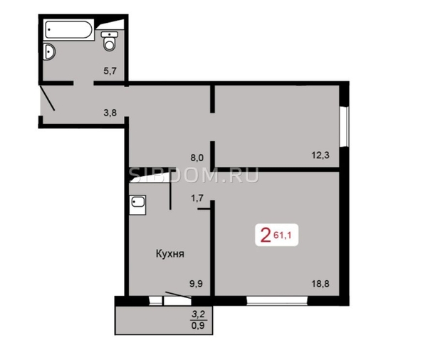 
   Продам 2-комнатную, 56.3 м², Судостроительная ул, 31в

. Фото 15.