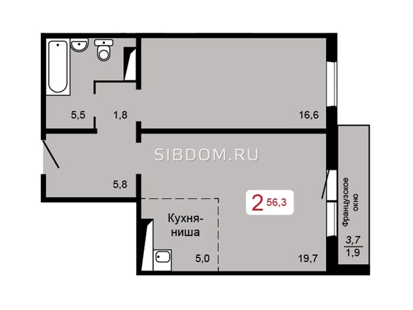 
   Продам 2-комнатную, 56.4 м², Аральская ул, 55

. Фото 2.