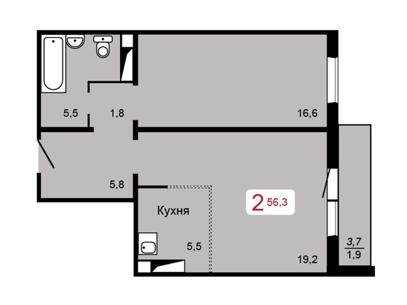 
   Продам 2-комнатную, 56.3 м², Аральская ул, 51

. Фото 10.