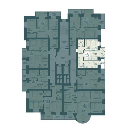 
   Продам 2-комнатную, 61.9 м², Авиаторов ул, 30

. Фото 1.