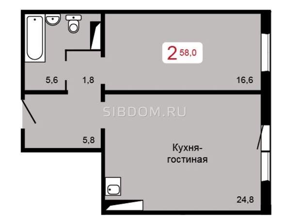 
   Продам 2-комнатную, 56.3 м², Судостроительная ул, 31в

. Фото 12.