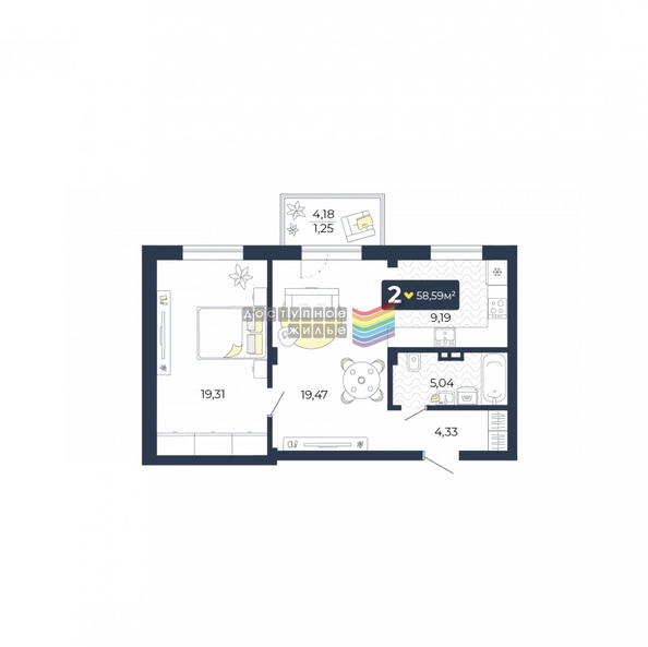 
   Продам 2-комнатную, 58.59 м², Живем мкр, 4

. Фото 22.