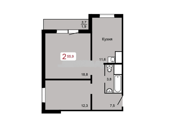 
   Продам 2-комнатную, 55.9 м², Мичурино, дом 2 строение 4

. Фото 1.