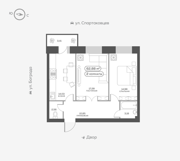 
   Продам 2-комнатную, 63.7 м², Ладо Кецховели ул, 27

. Фото 1.