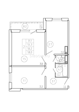 
   Продам 2-комнатную, 56.2 м², Три слона, дом 2

. Фото 1.