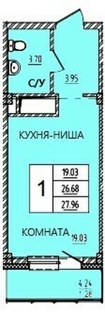 
   Продам 1-комнатную, 28.04 м², Дом на Светлова

. Фото 1.